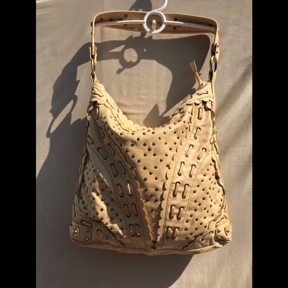 Vegan leather look studded shoulder bag